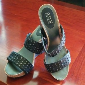 Black Flat Studded Wedge Sandals